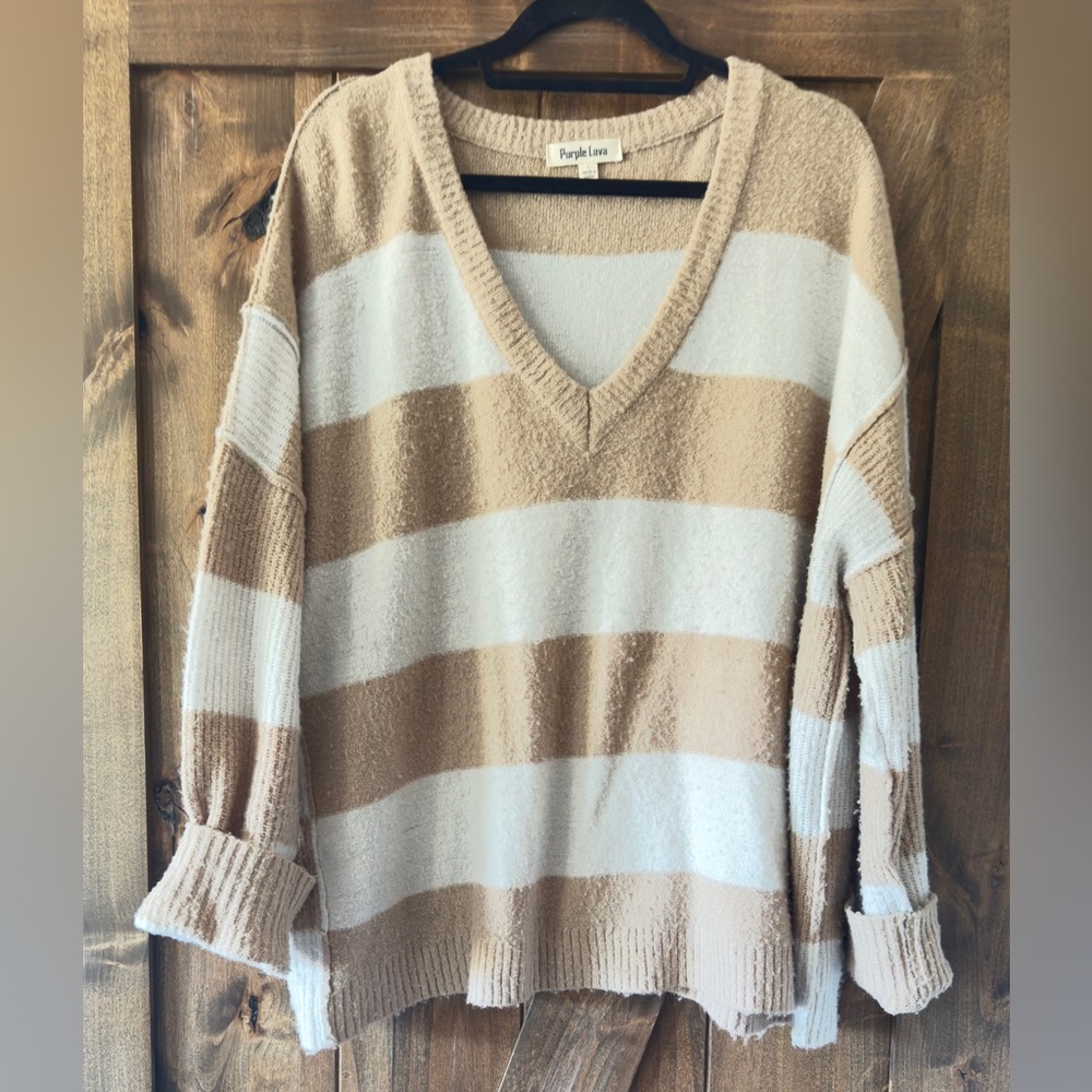 Purple Lava Women's Striped Sweater - Cream and Tan